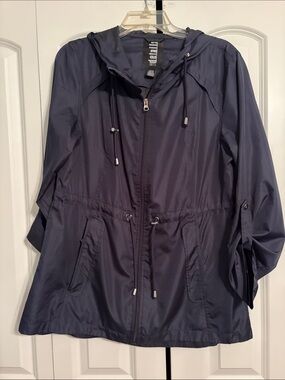 INTL details Navy Hooded Utility rainJacket